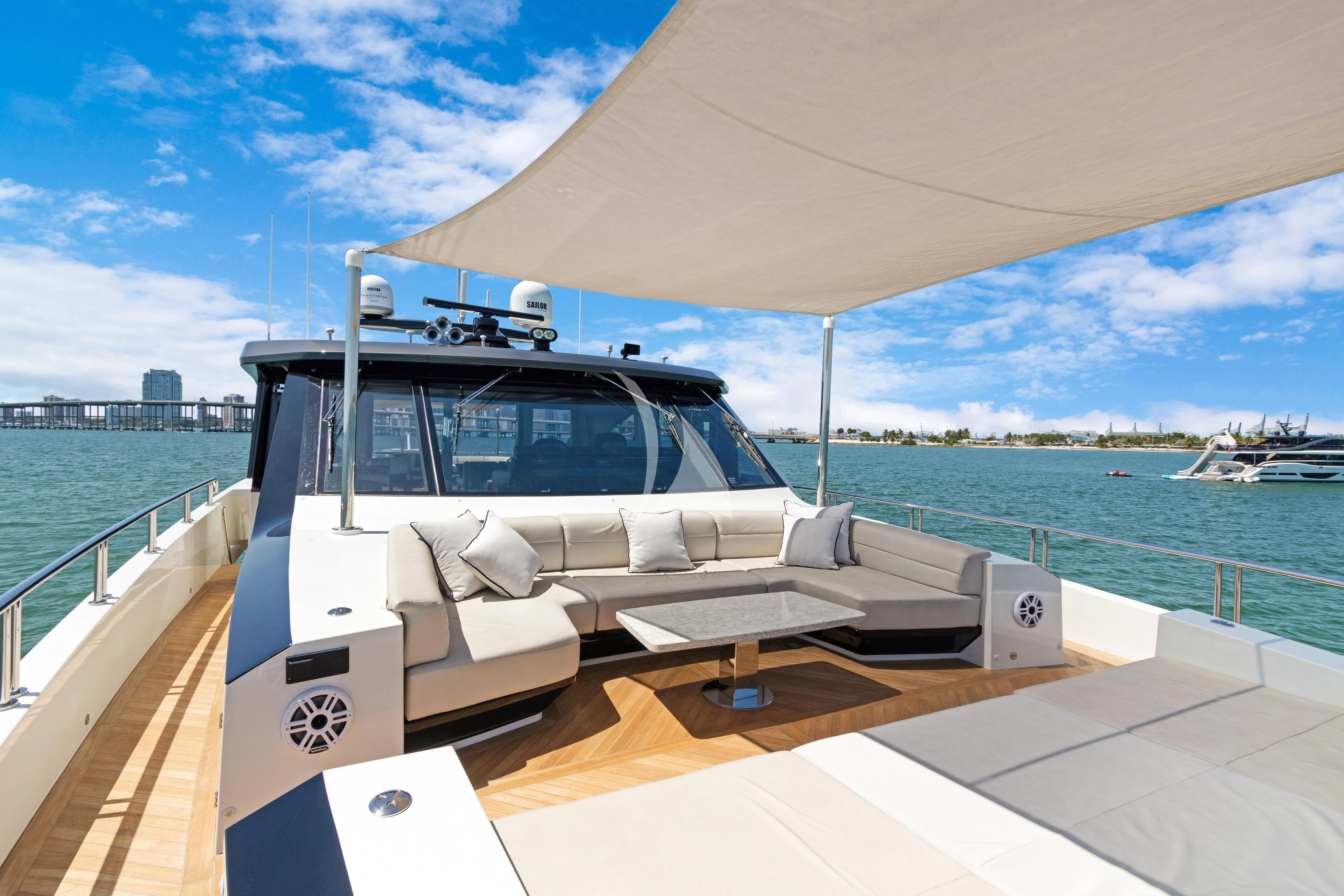 a boat on a deck aboard MAKE BIG HAPPEN Yacht for Sale