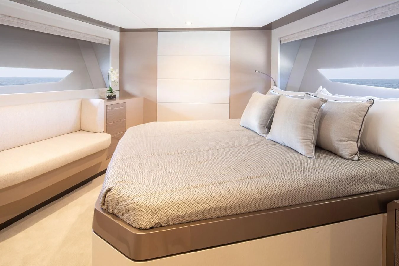 a bed with pillows aboard MAKE BIG HAPPEN Yacht for Sale
