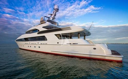 a white yacht on the water aboard USHER Yacht for Sale