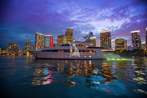 a large boat in the water aboard USHER Yacht for Sale