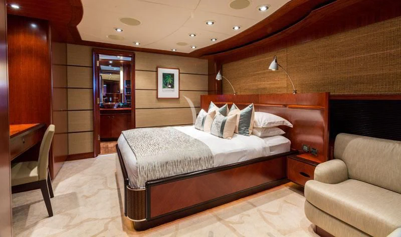 a bed in a room aboard USHER Yacht for Sale