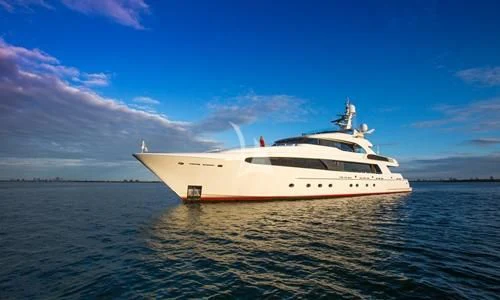 a white yacht in the water aboard USHER Yacht for Sale