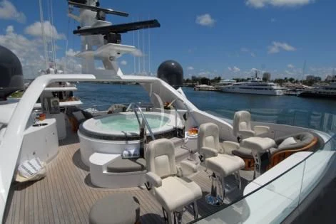 a boat with chairs on it aboard USHER Yacht for Sale