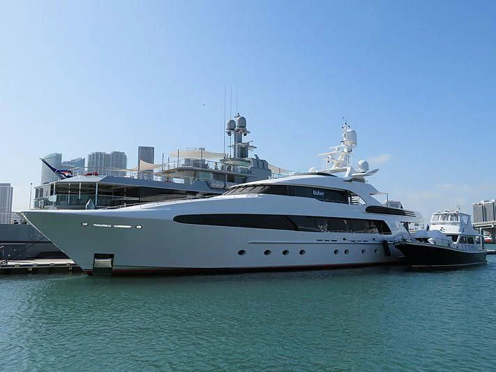 a large white yacht aboard USHER Yacht for Sale