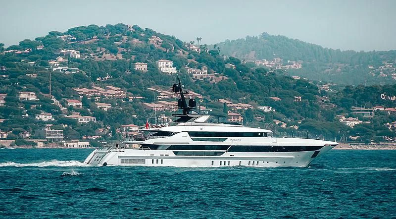 a large ship in the water aboard LADY LENA Yacht for Sale