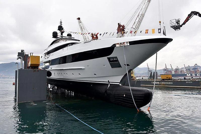 a large white boat in the water aboard LADY LENA Yacht for Sale