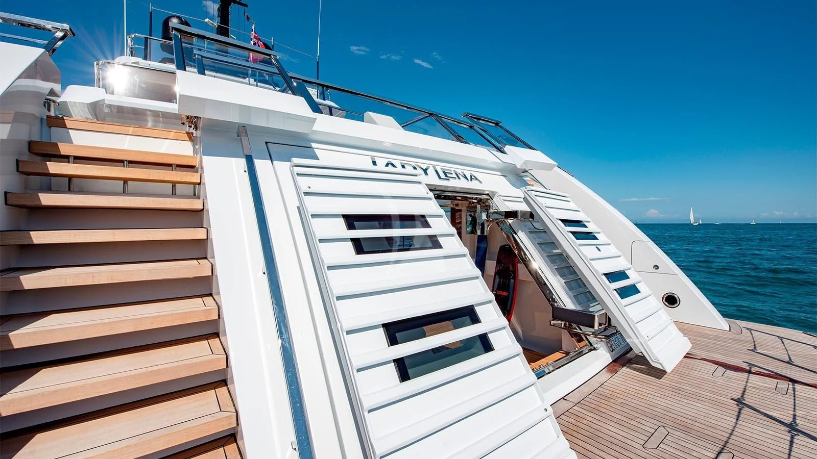a boat on the water aboard LADY LENA Yacht for Sale