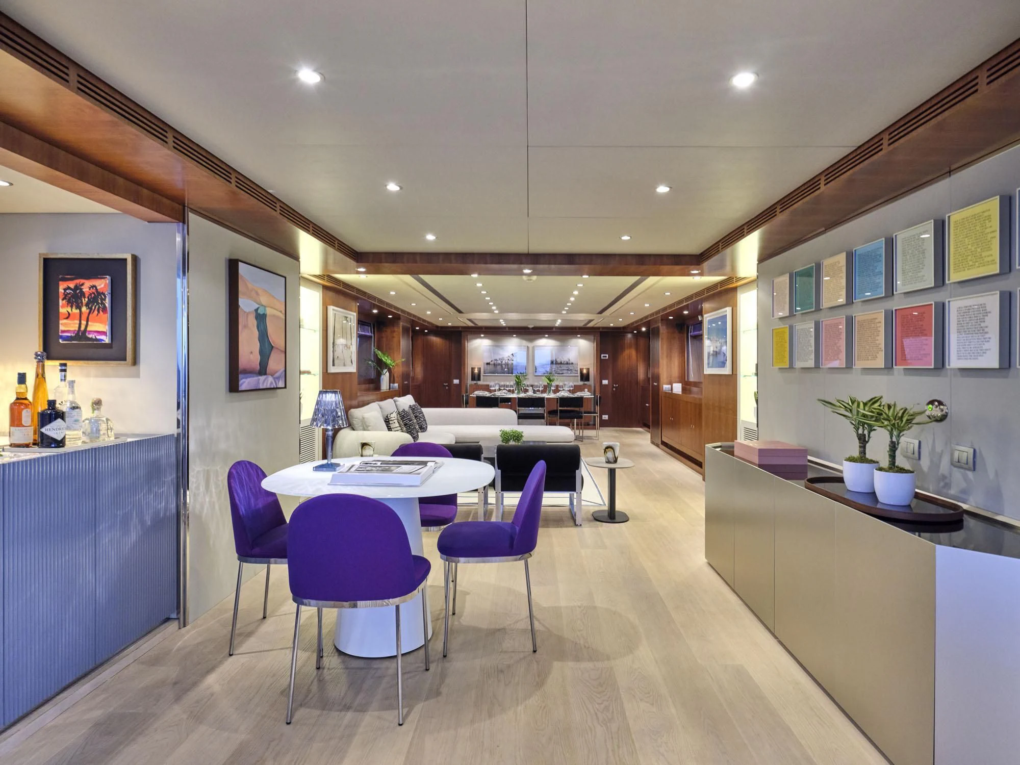 a kitchen and dining area aboard BEYOND Yacht for Charter