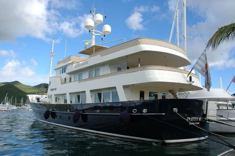 a large white boat aboard PIONEER Yacht for Sale