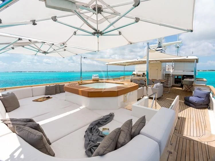 a lounge area on a boat aboard PIONEER Yacht for Sale
