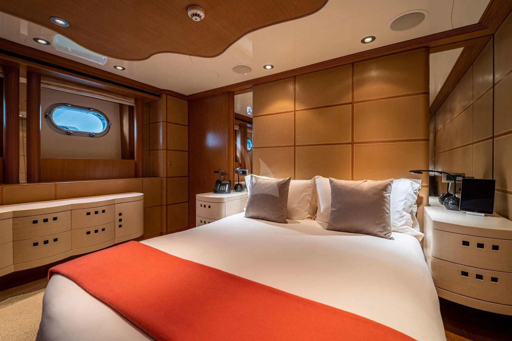 a bed in a room aboard KIJO Yacht for Sale