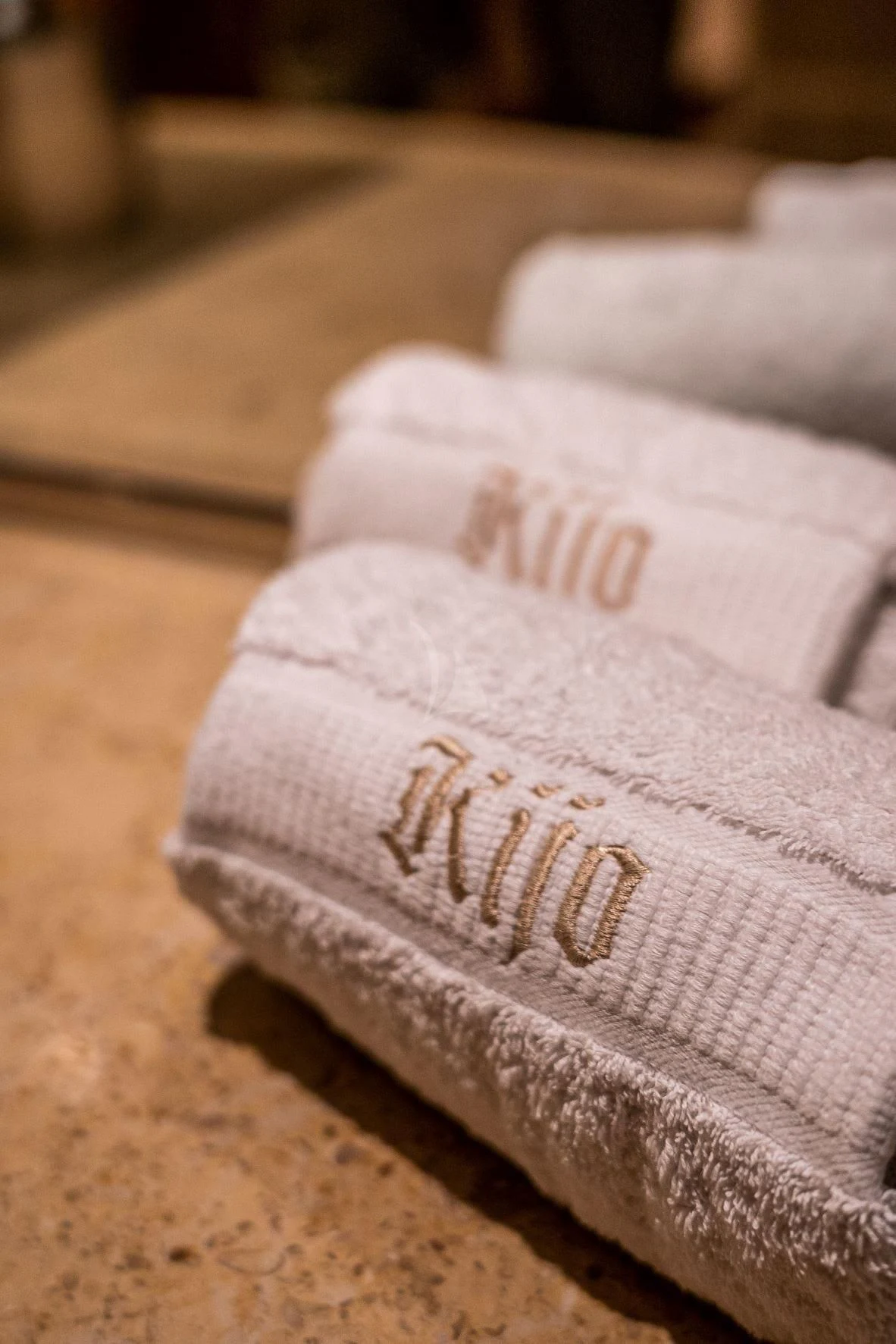 a close-up of some folded towels aboard KIJO Yacht for Sale