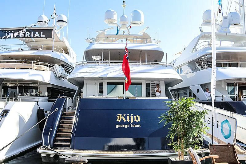 a group of boats are parked in a harbor aboard KIJO Yacht for Sale