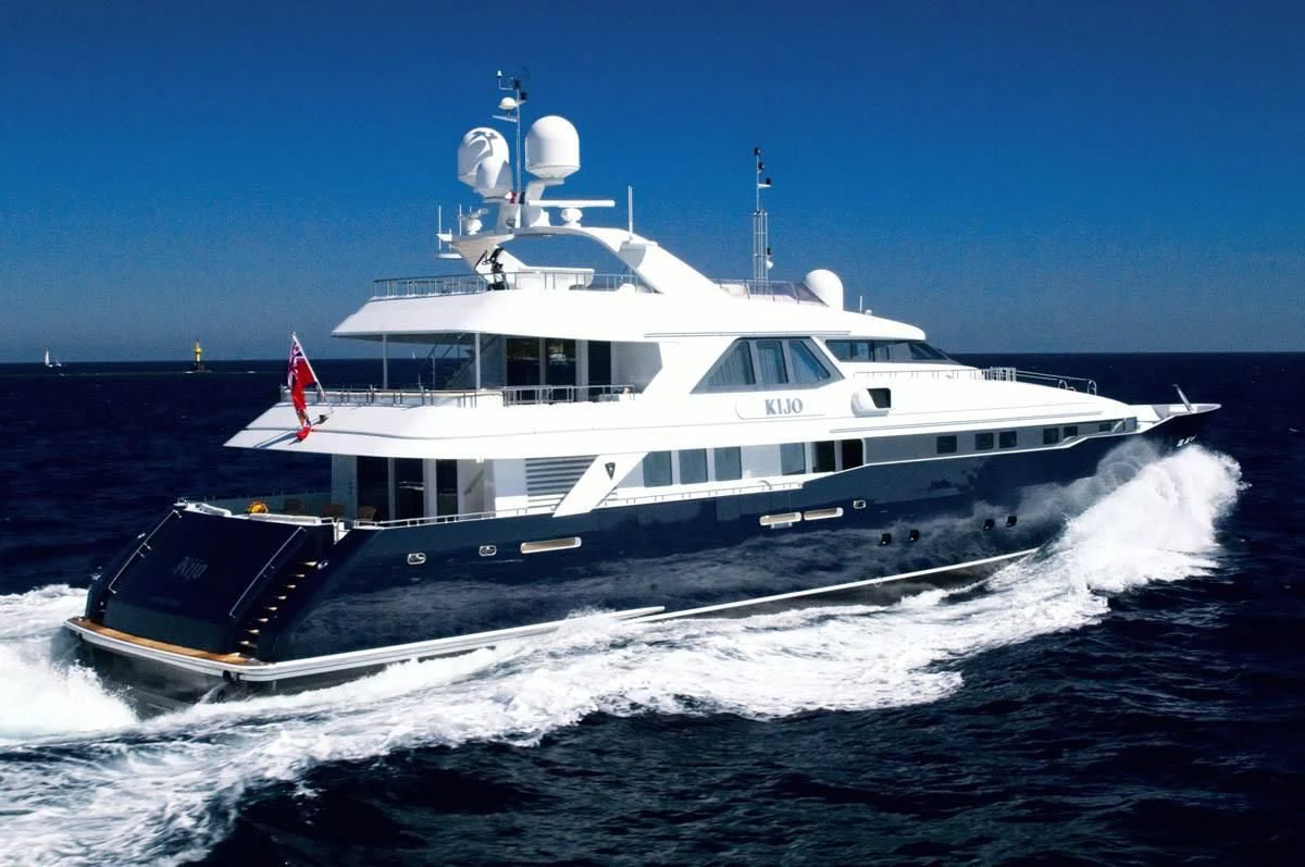 a large white boat aboard KIJO Yacht for Sale