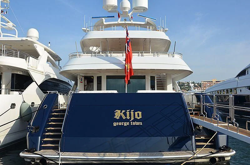 a boat docked at a pier aboard KIJO Yacht for Sale