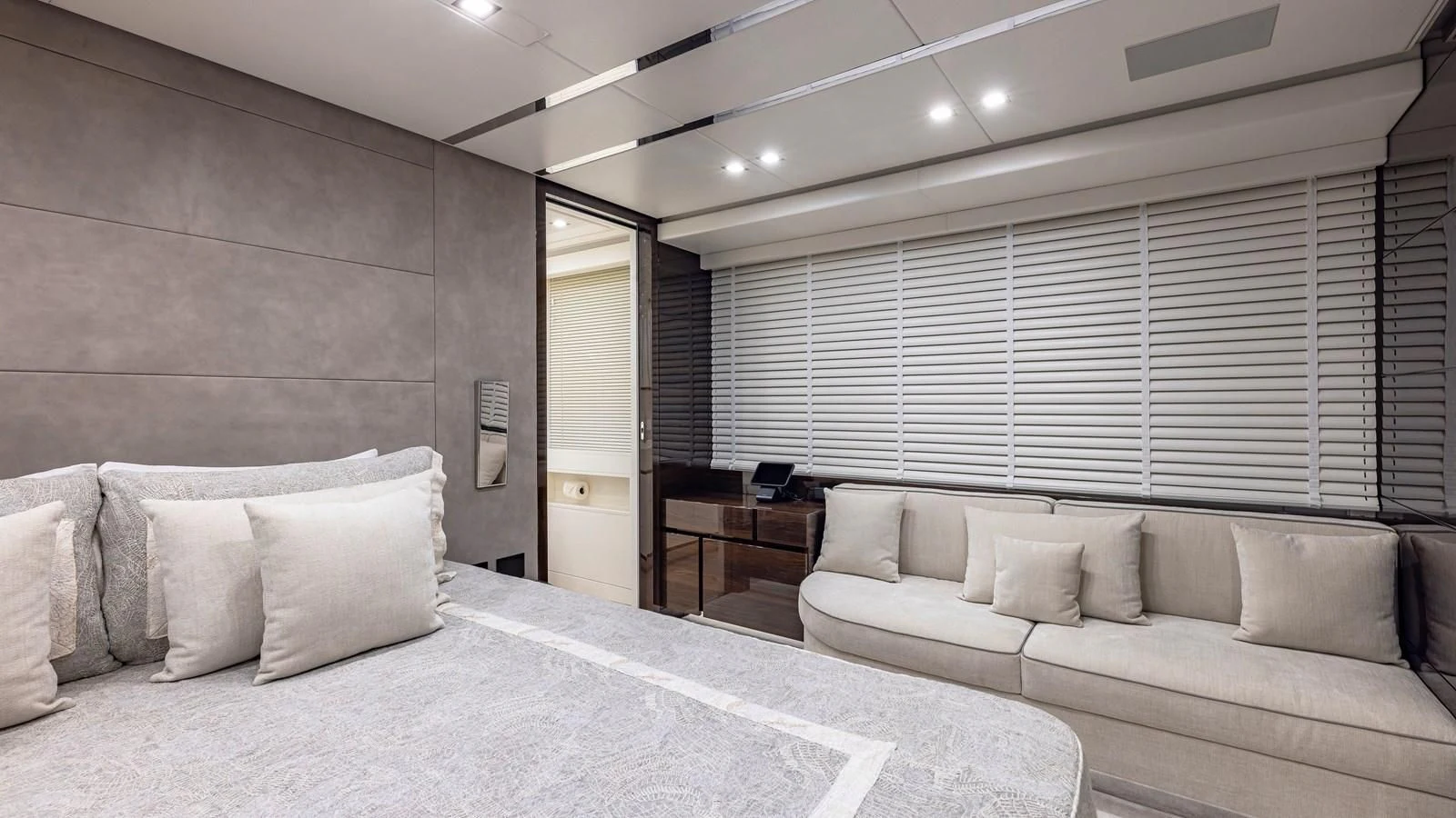 a large bed in a room aboard INCENTIVIZED Yacht for Sale