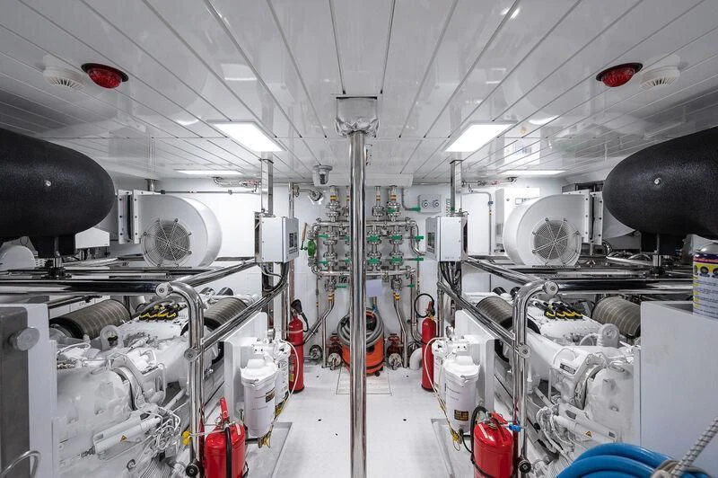 a room with machinery and equipment aboard KIA ORA Yacht for Sale