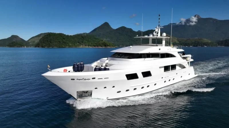a white yacht on the water aboard PAPA-GOLFE Yacht for Sale