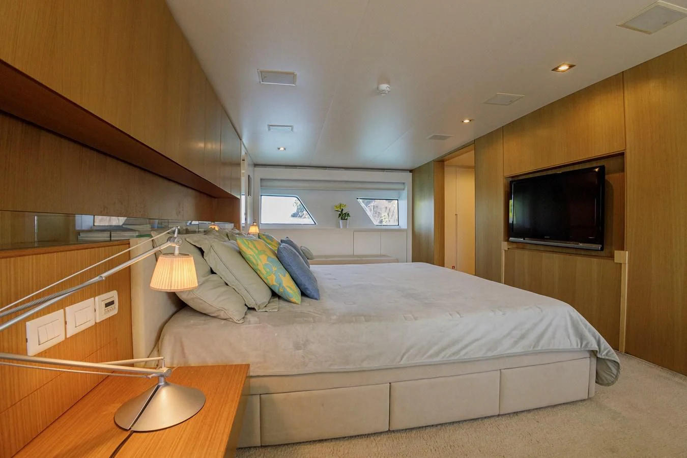 a bed in a room aboard PAPA-GOLFE Yacht for Sale