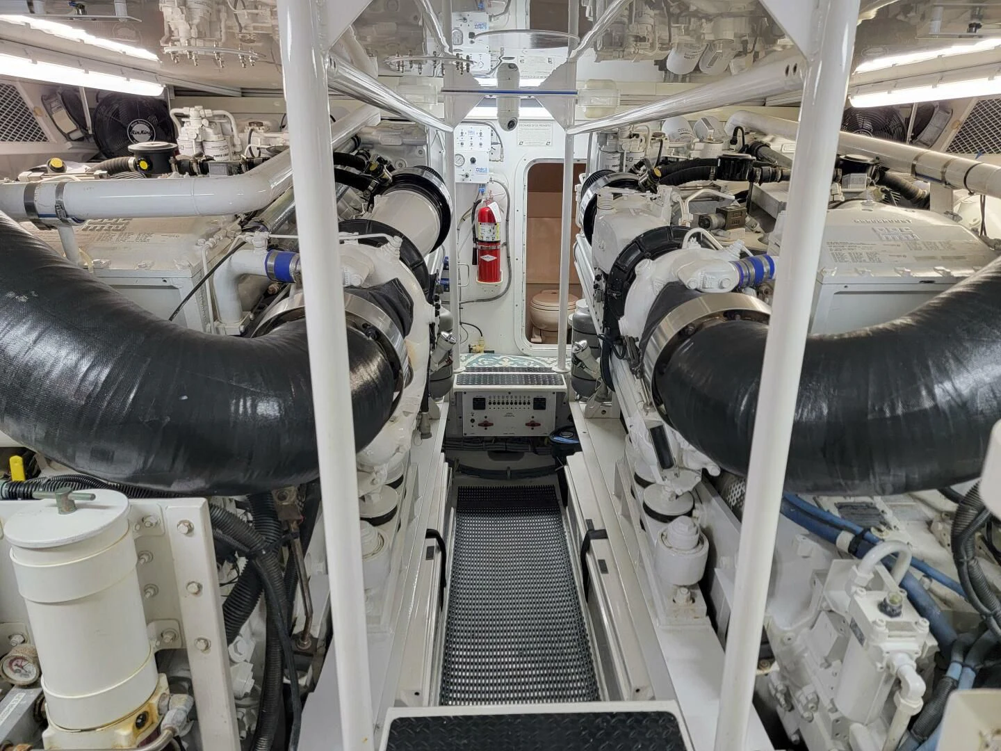 a room with pipes and tubes aboard PRIME TIME Yacht for Sale