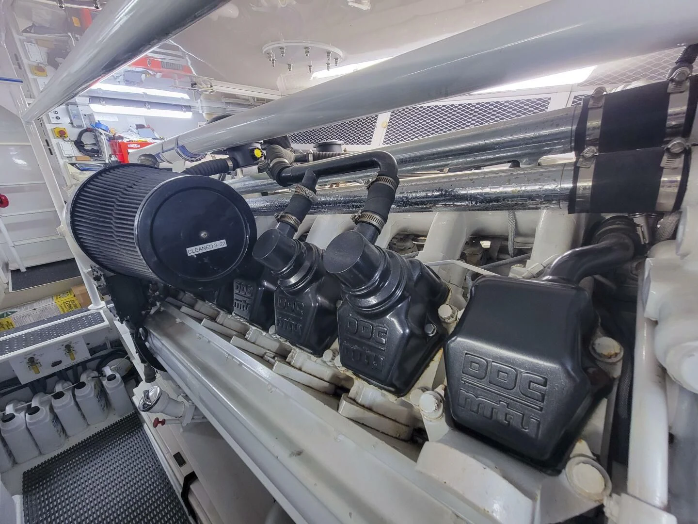a car engine with a black handle aboard PRIME TIME Yacht for Sale
