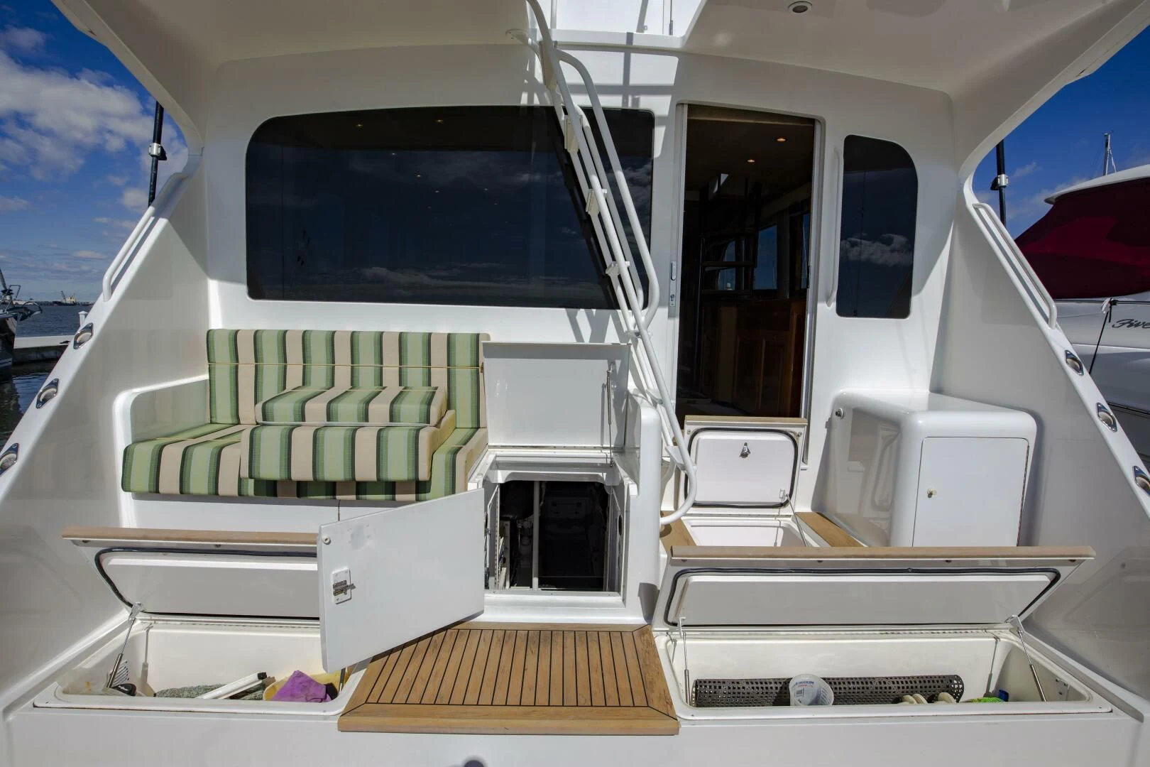 inside of a white vehicle aboard PRIME TIME Yacht for Sale