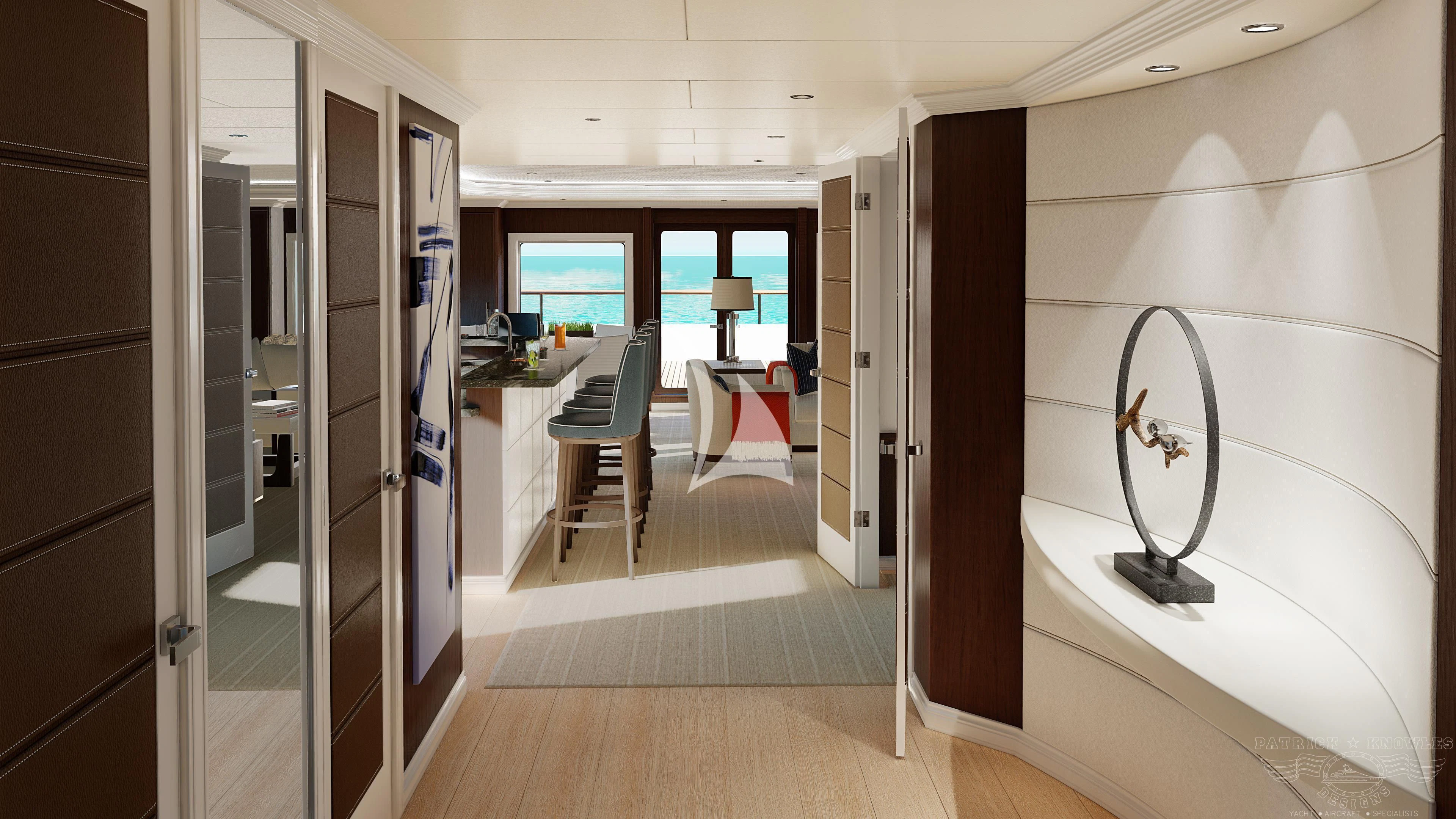 a room with a table and chairs aboard ALTA Yacht for Sale
