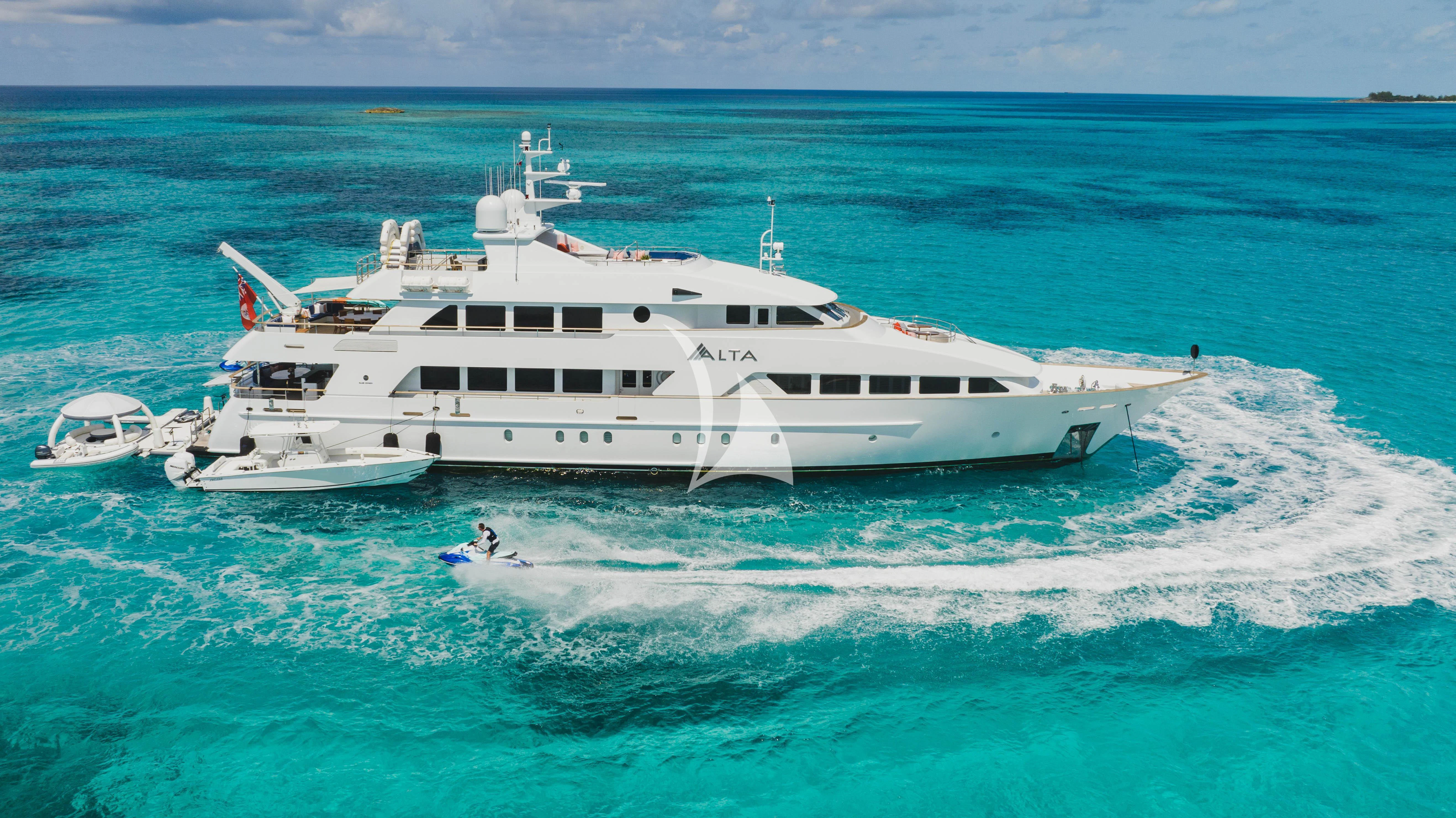 a large white boat in the ocean aboard ALTA Yacht for Sale