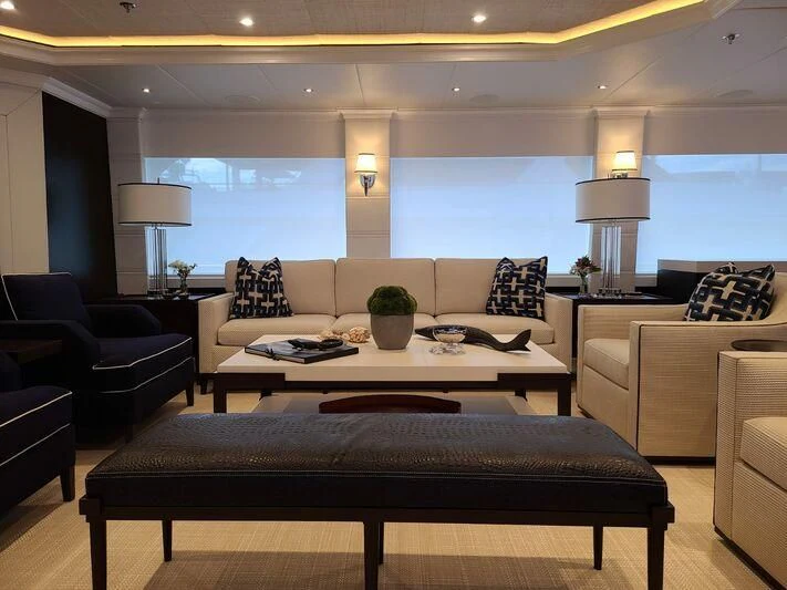 a living room with a large window aboard ALTA Yacht for Sale