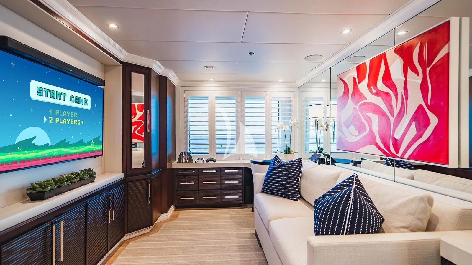 a room with a large screen aboard ALTA Yacht for Sale