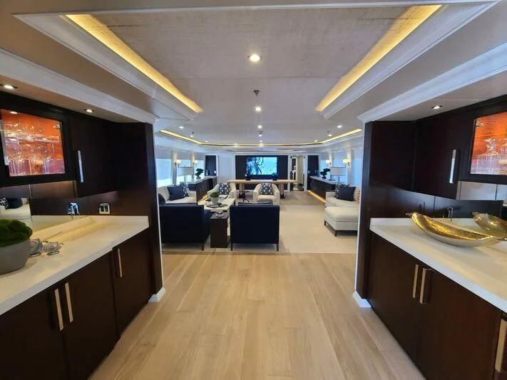 a large modern looking kitchen aboard ALTA Yacht for Sale