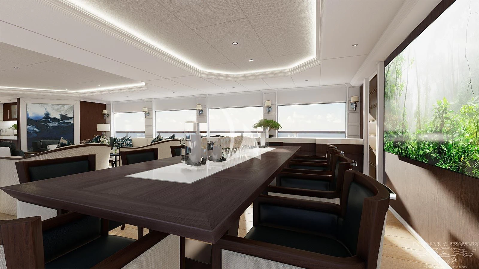 a long table with chairs aboard ALTA Yacht for Sale