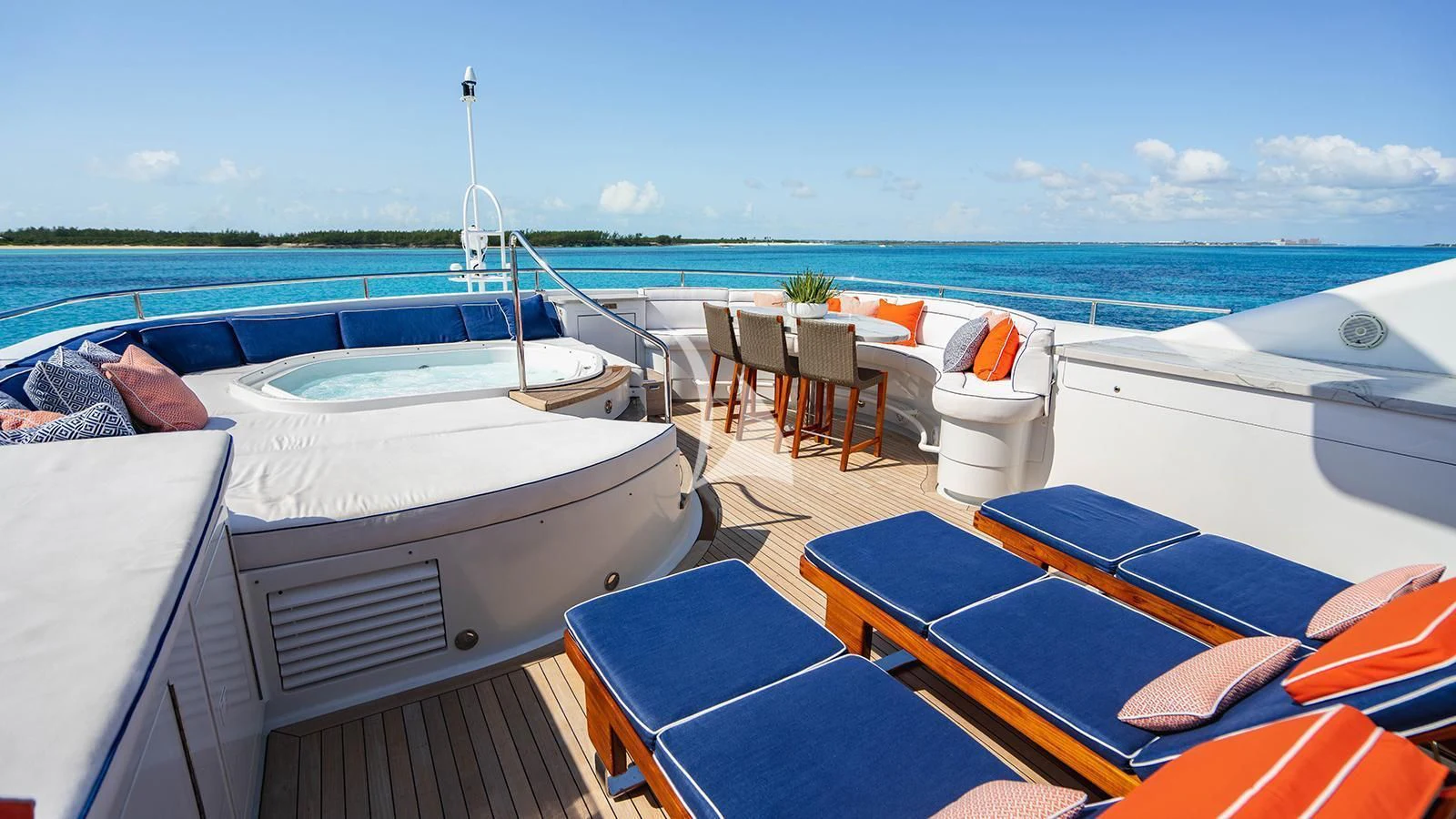 a boat with chairs and tables on it aboard ALTA Yacht for Sale