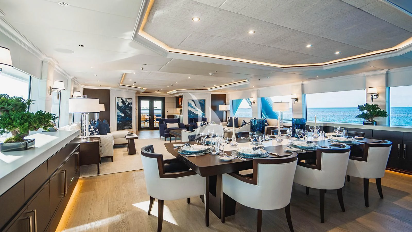 a large open office space aboard ALTA Yacht for Sale