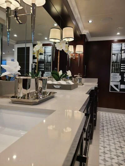 a kitchen with a large island aboard ALTA Yacht for Sale