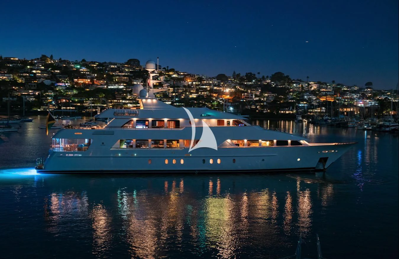 a large white boat on water aboard ALTA Yacht for Sale