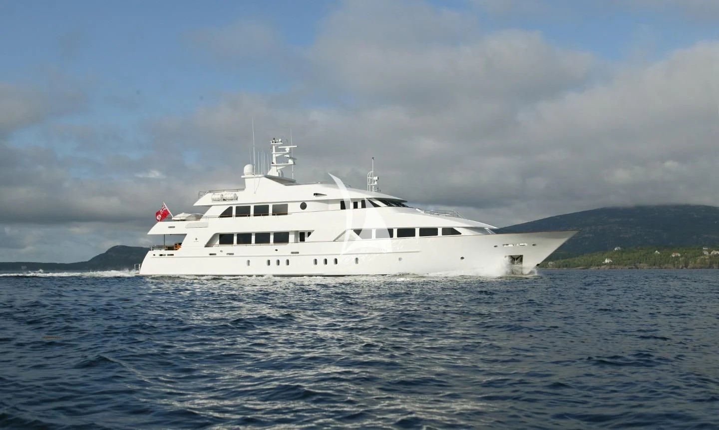 a white yacht in the water aboard ALTA Yacht for Sale