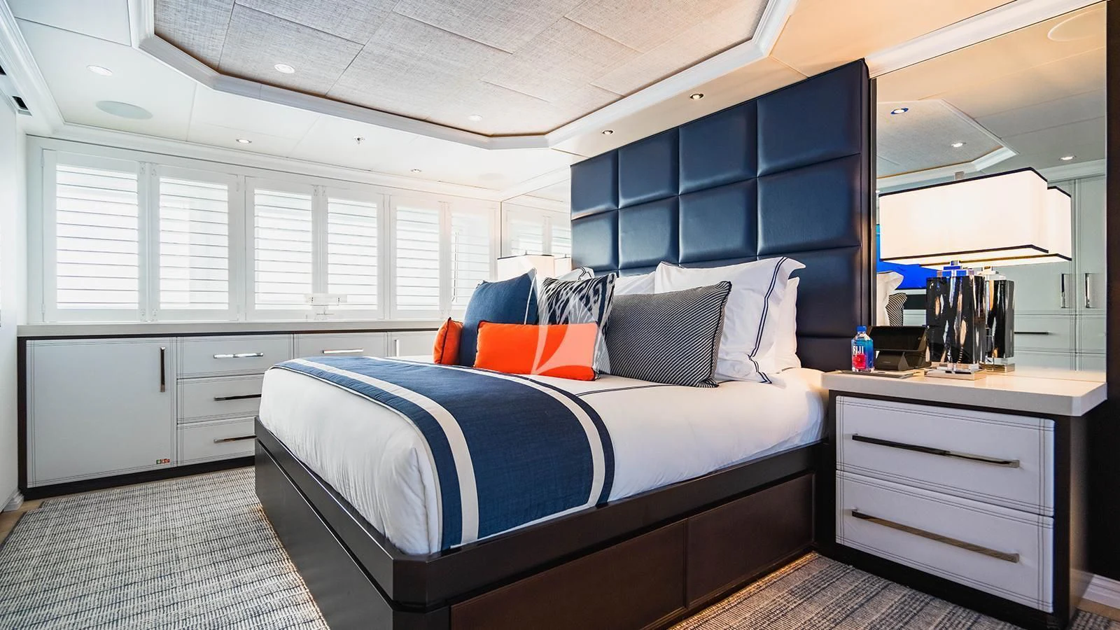 a bed in a room aboard ALTA Yacht for Sale