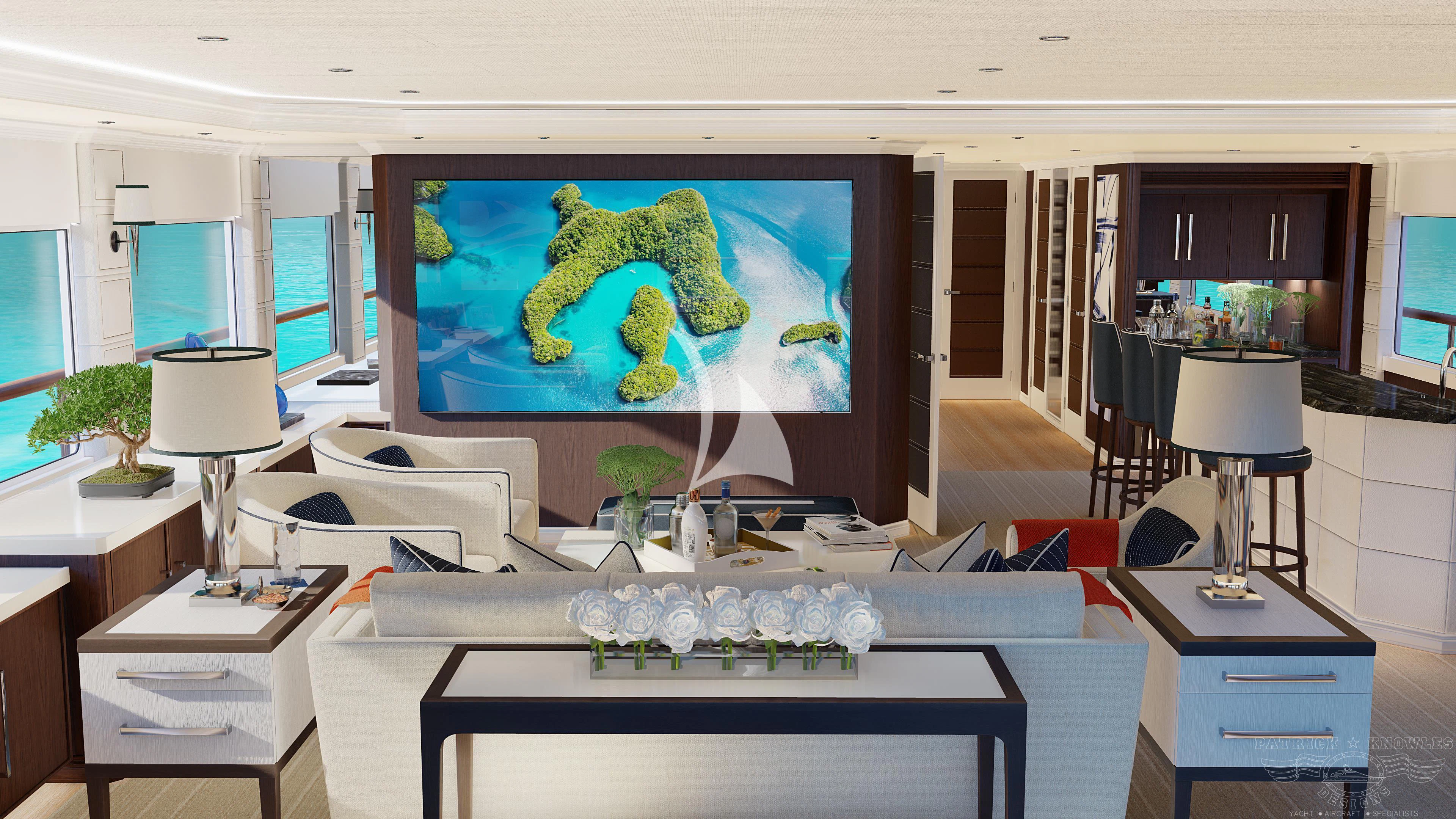 a large room with a large map aboard ALTA Yacht for Sale