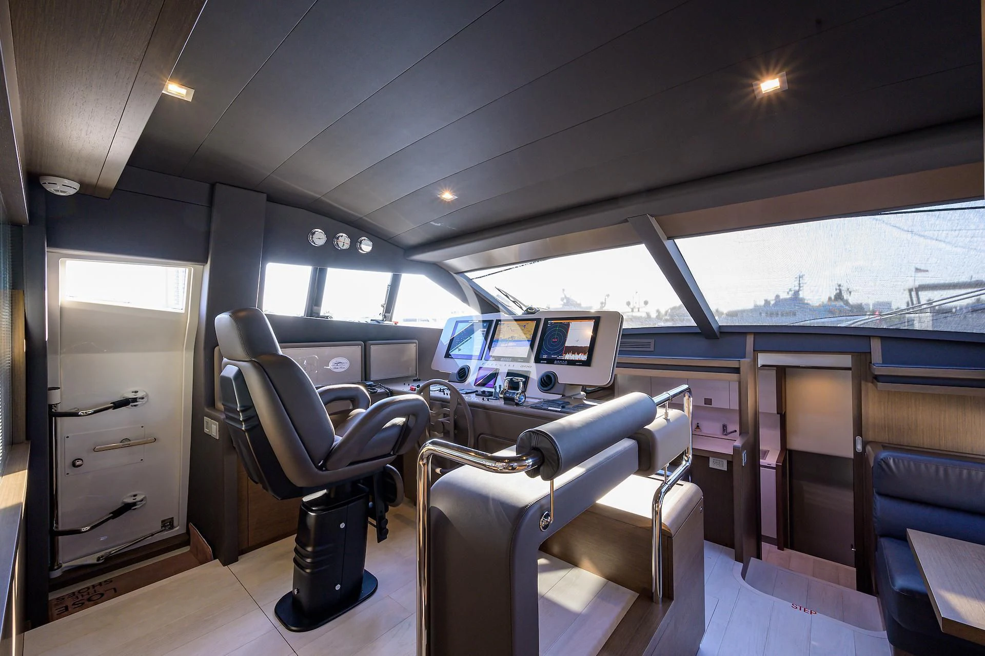 inside of a car aboard LEON Yacht for Sale