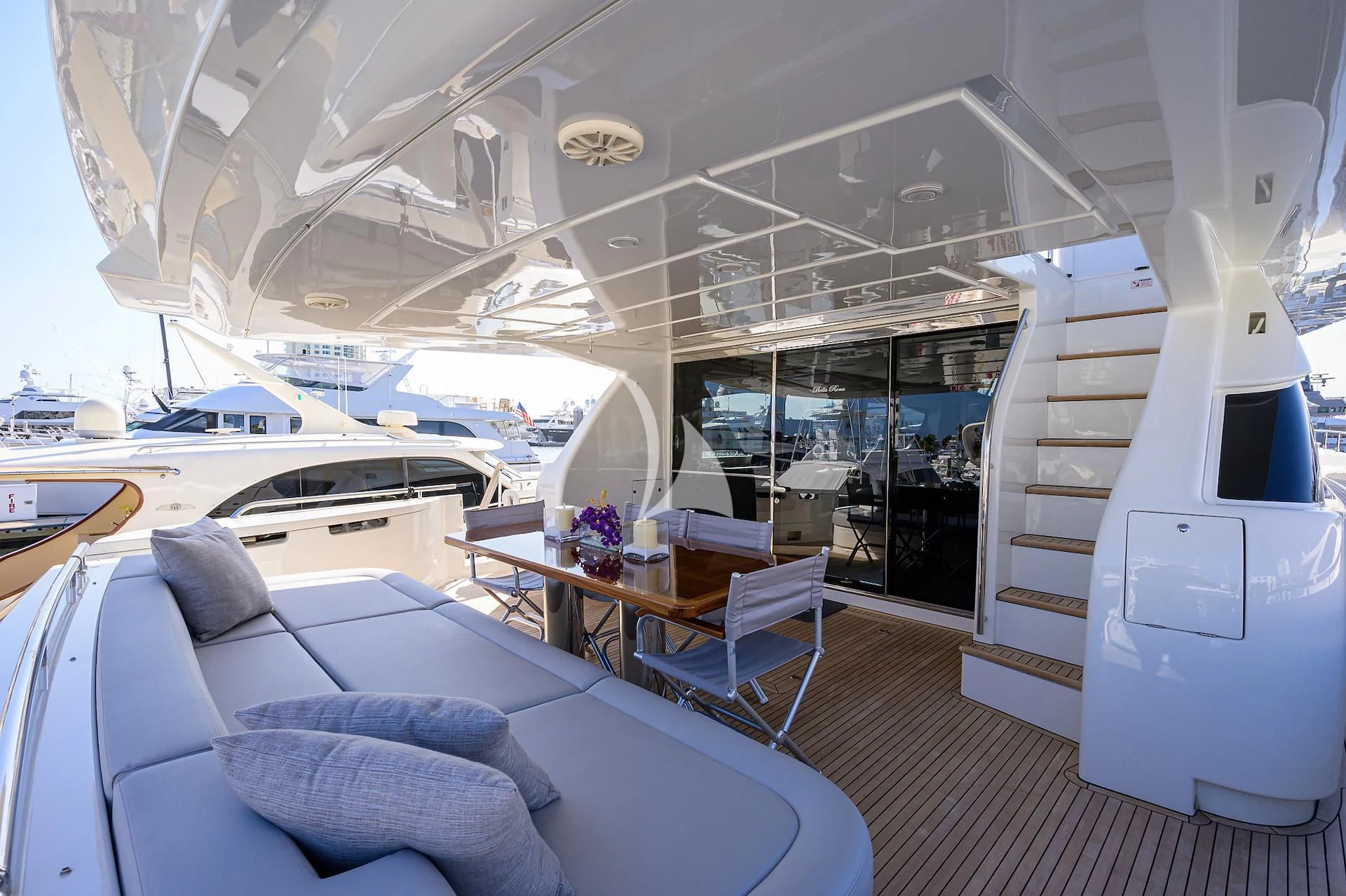 a room with a couch and a table aboard LEON Yacht for Sale