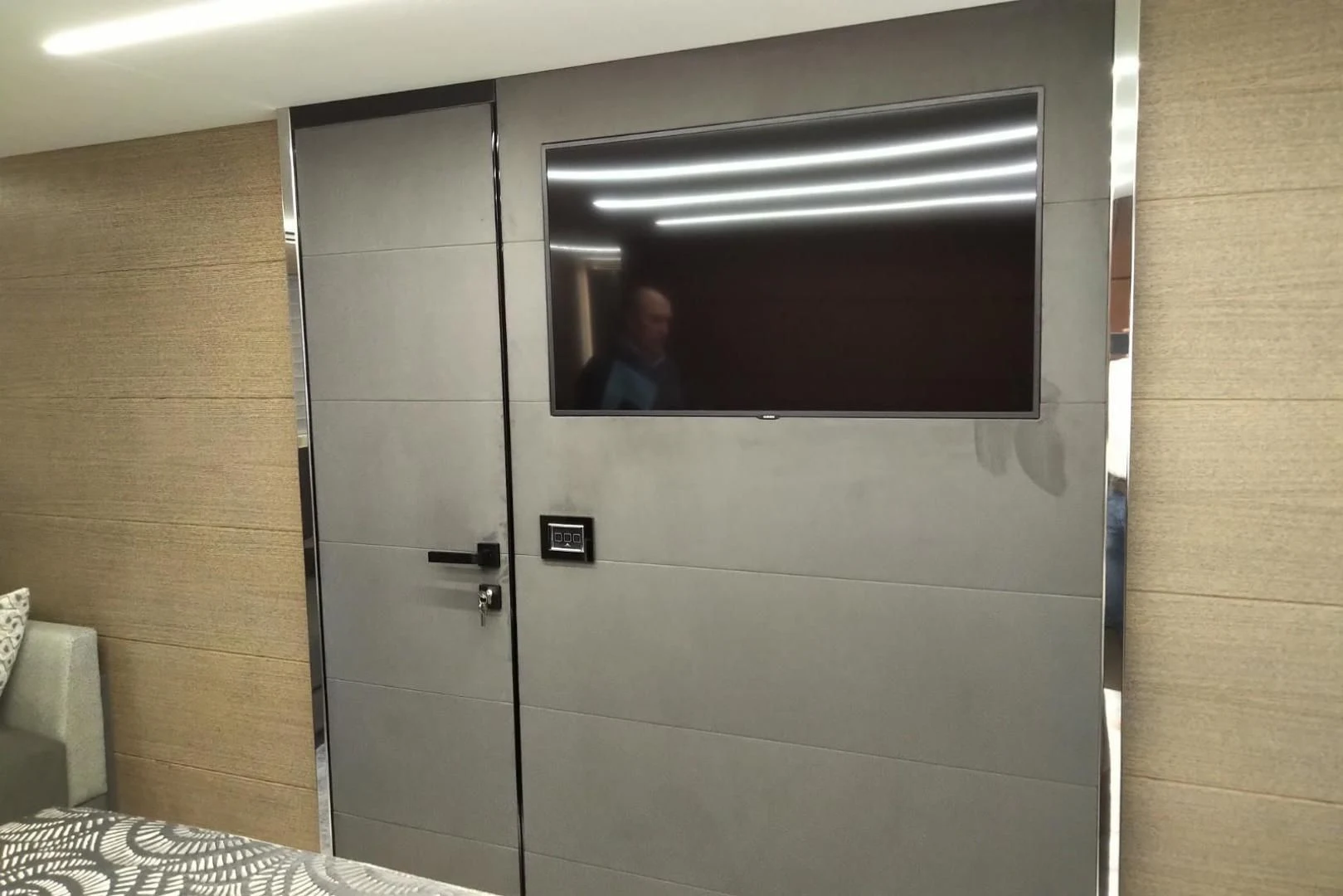 a person in a bathroom aboard SERENITY Yacht for Sale