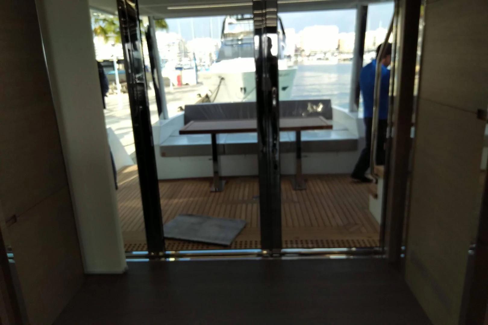 a table in a room aboard SERENITY Yacht for Sale