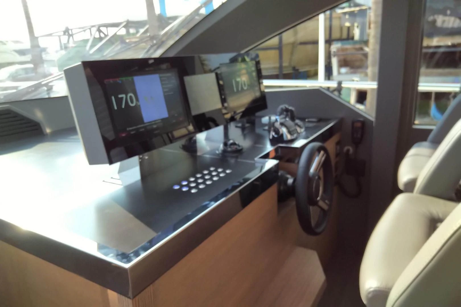 a desk with computers aboard SERENITY Yacht for Sale