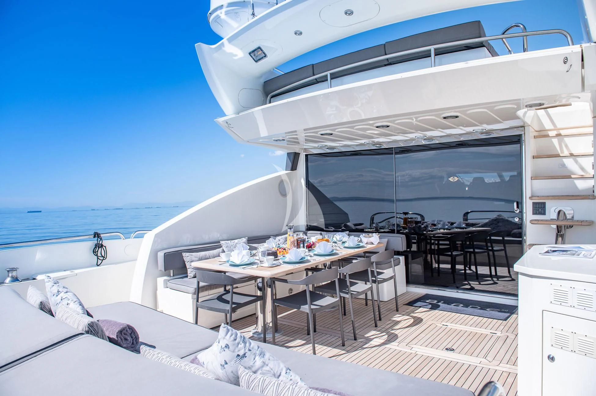 a boat on a boat aboard BLADE 6 Yacht for Charter