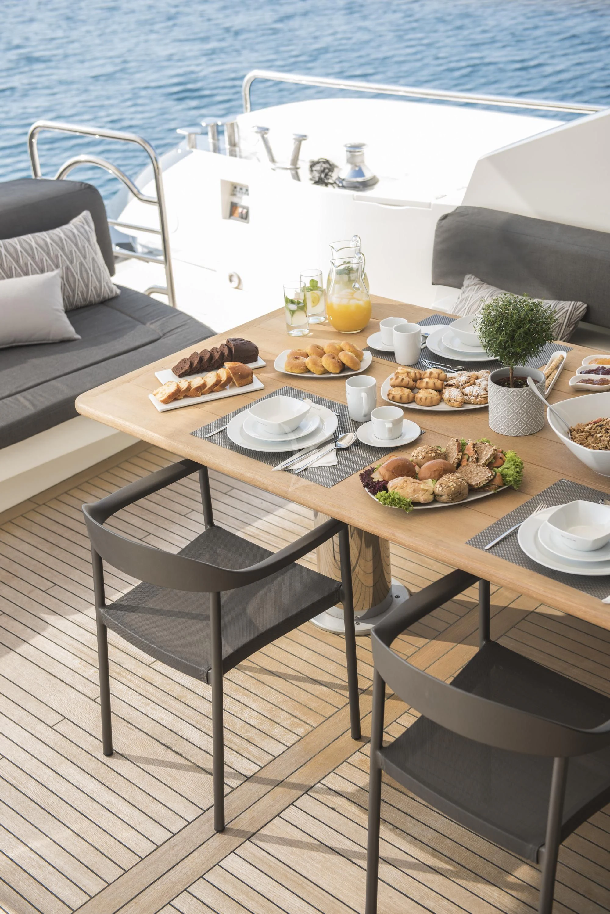 a table with food on it aboard BLADE 6 Yacht for Charter