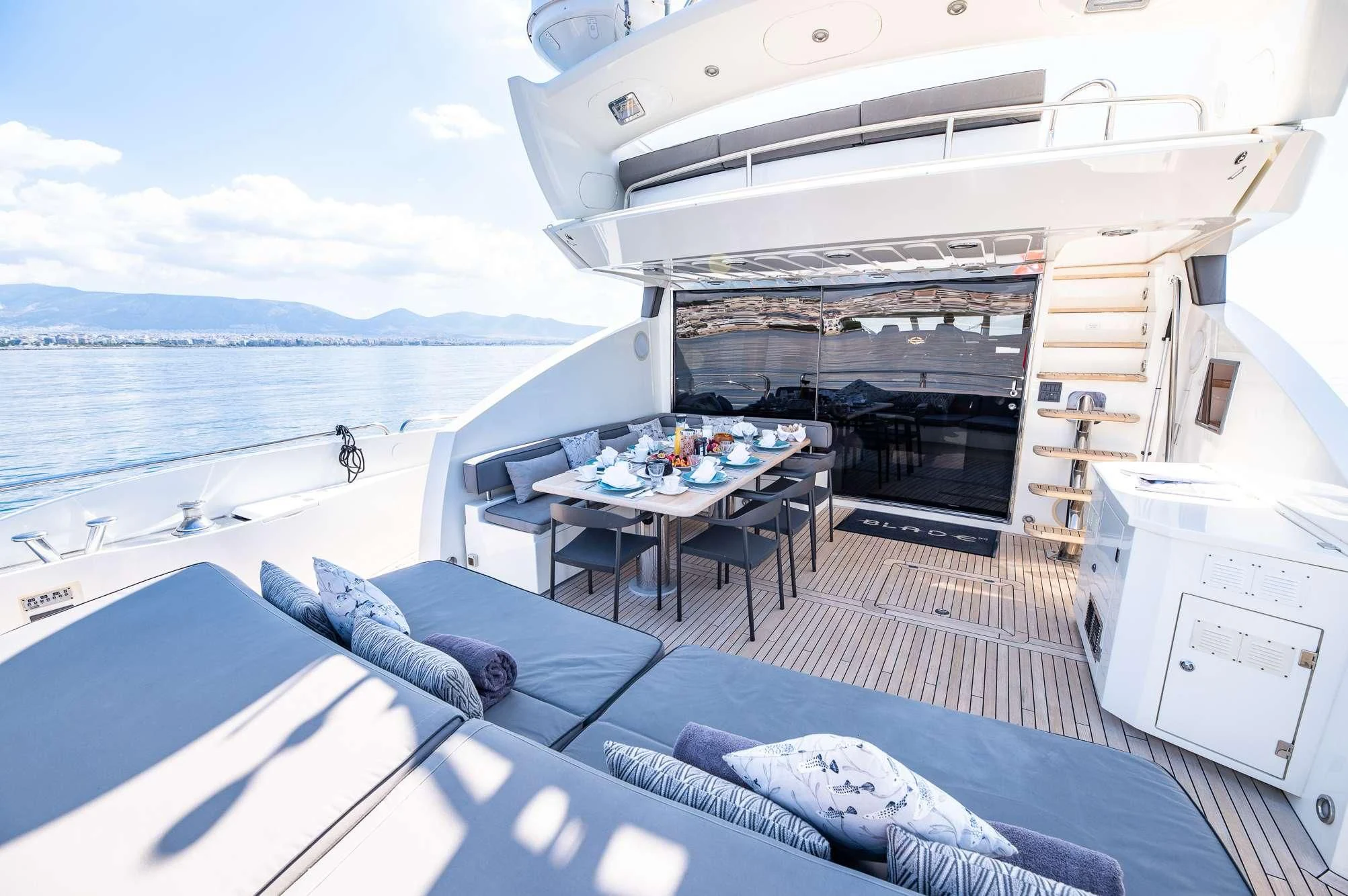 a boat on a boat aboard BLADE 6 Yacht for Charter