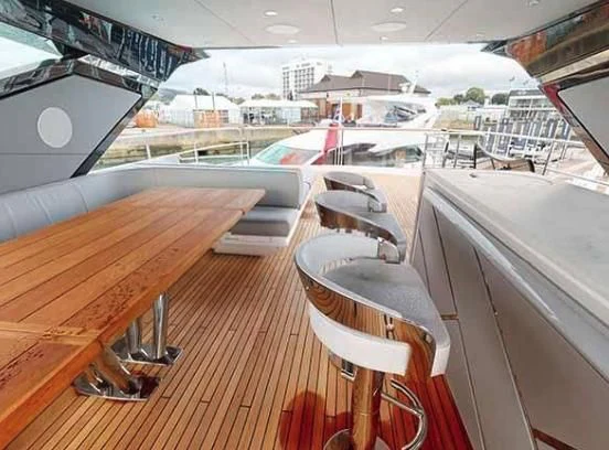 a deck with a deck and chairs aboard SUNSEEKER 88/508 Yacht for Sale