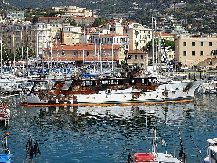 a boat is parked in the harbor aboard PAMELA IV Yacht for Sale