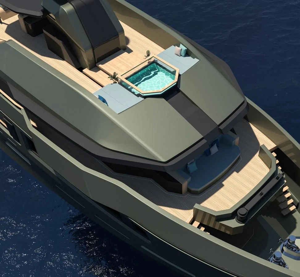 a modern house with a pool aboard FL38 Yacht for Sale